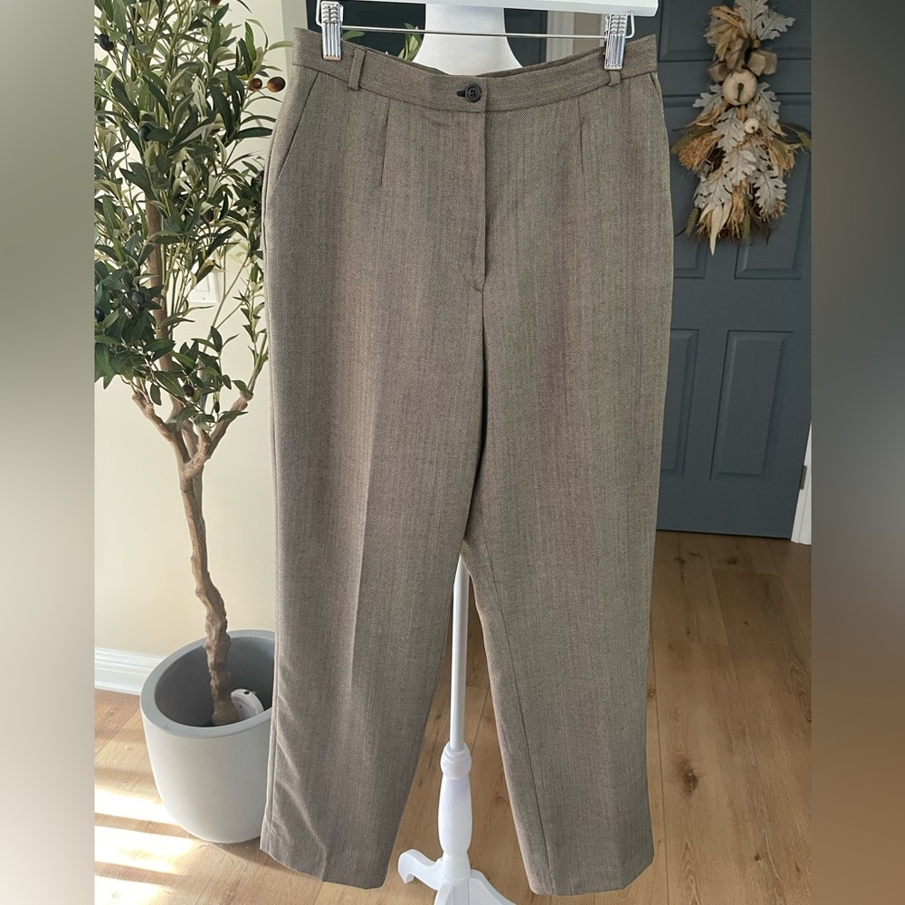 David N Vintage Women’s Camel/Black Houndstooth High Waisted Wool Trouser Pants